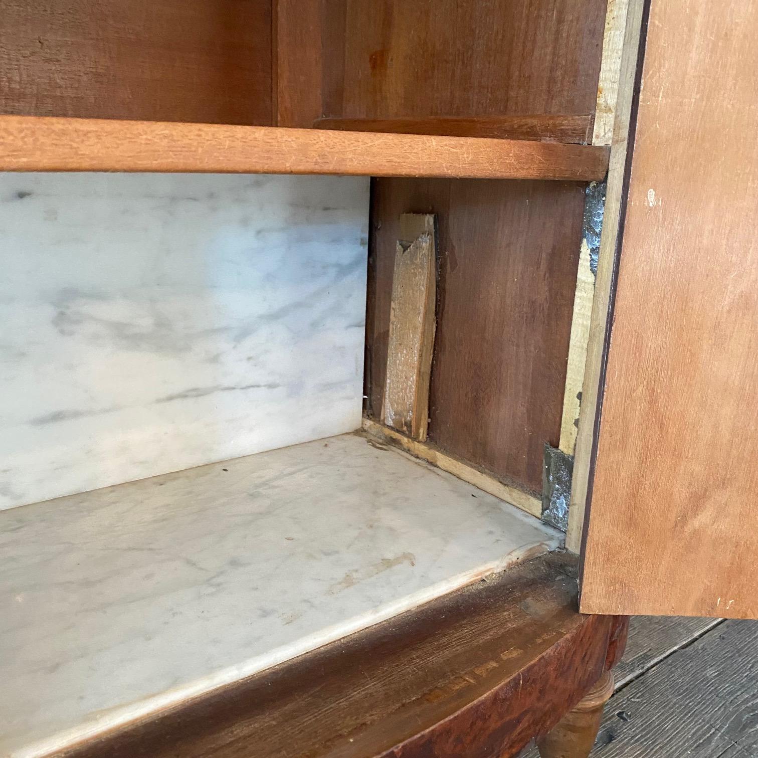 Incredible Pair of French Antique Marble Top Burlwood Inlaid Night Stands For Sale 6