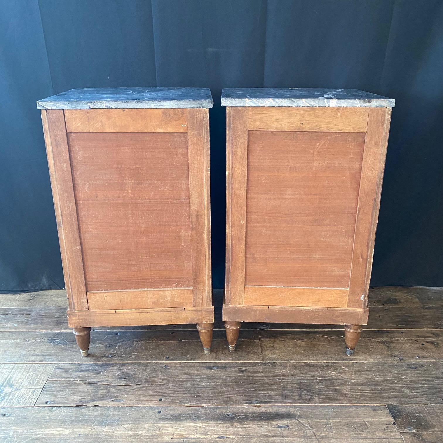 Incredible Pair of French Antique Marble Top Burlwood Inlaid Night Stands  For Sale 10