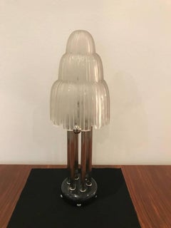 Incredible Pair of French Art Deco "Waterfall" Table Lamps Signed by Sabino