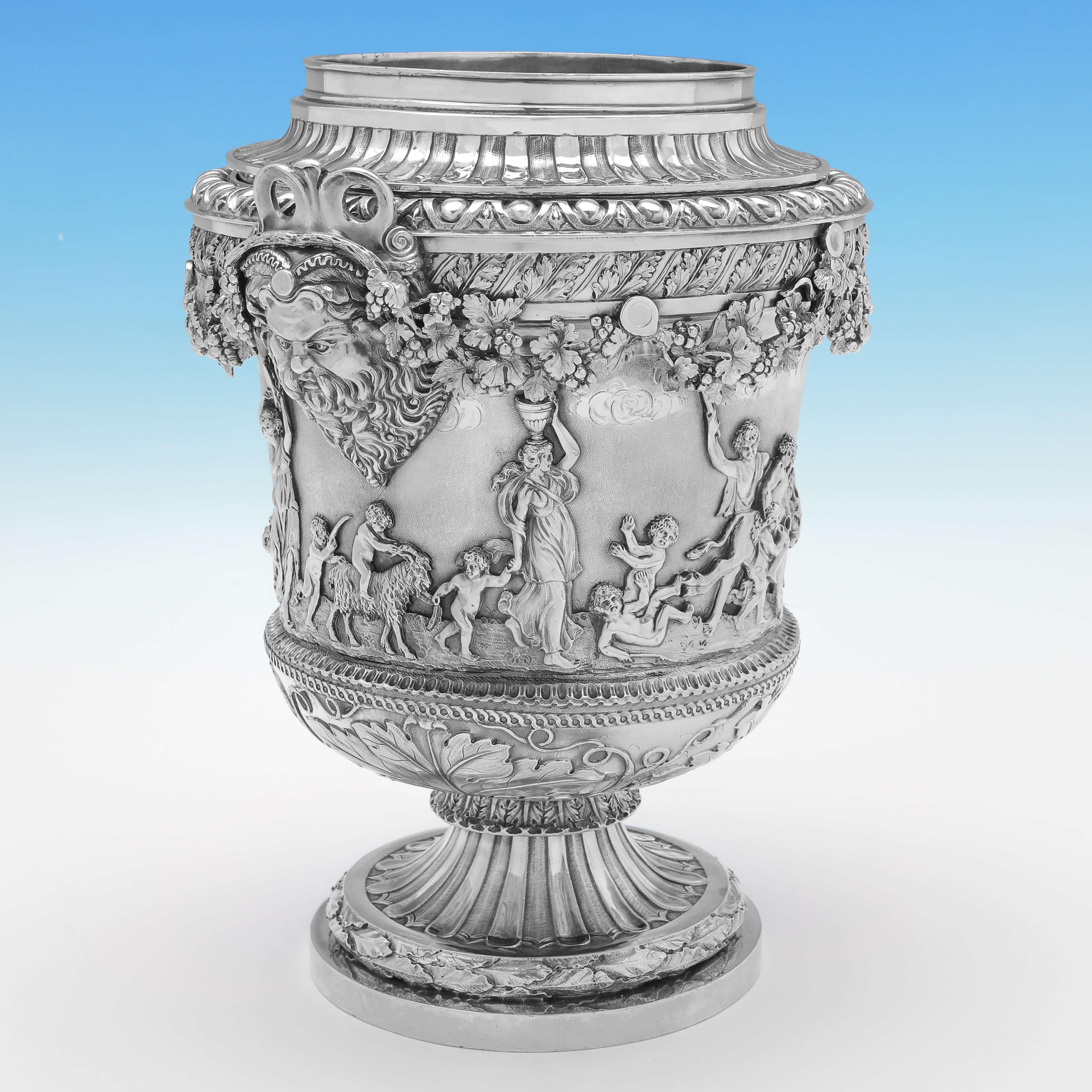Incredible Pair of George III Period Sterling Silver Wine Coolers, London, 1804 For Sale 2