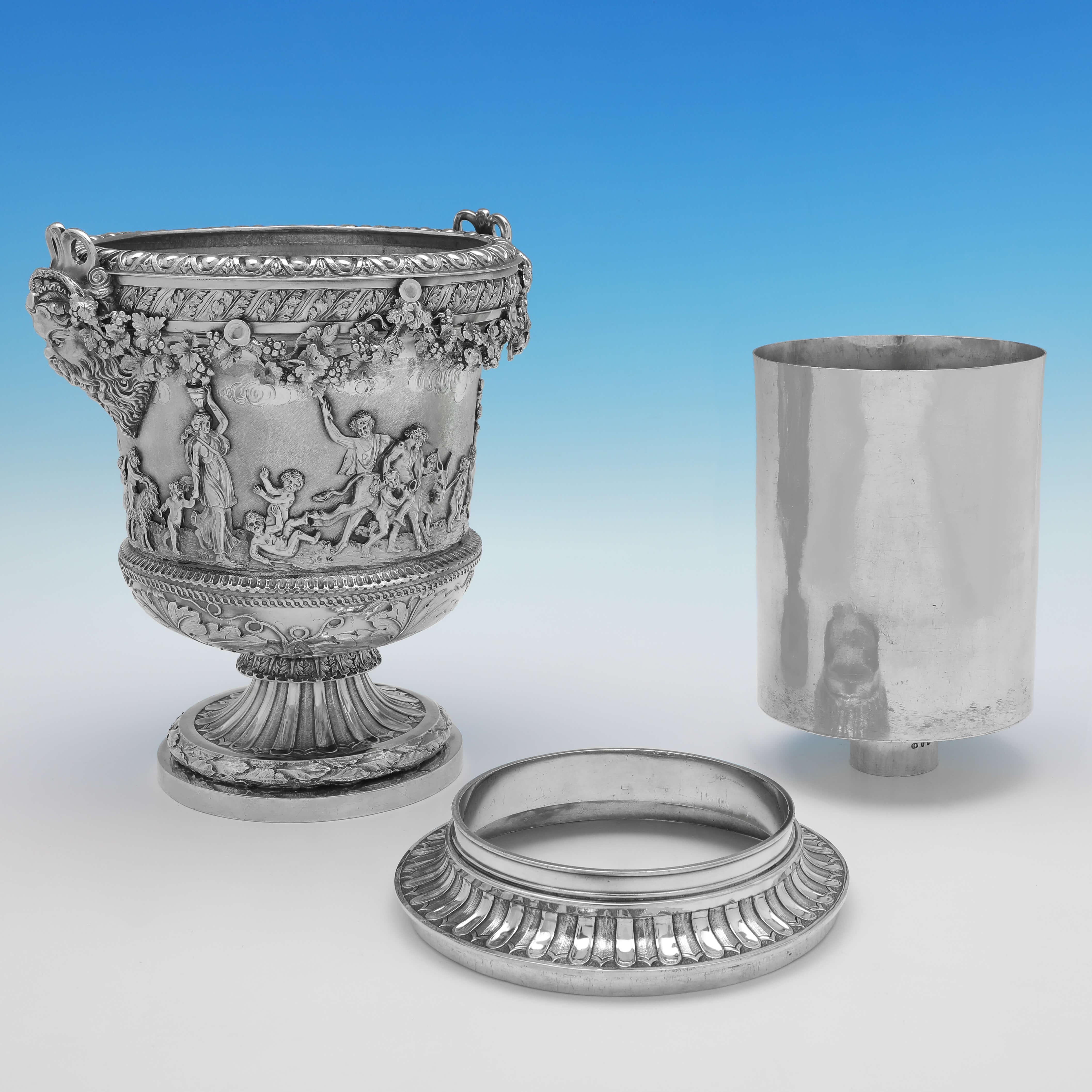Incredible Pair of George III Period Sterling Silver Wine Coolers, London, 1804 For Sale 3
