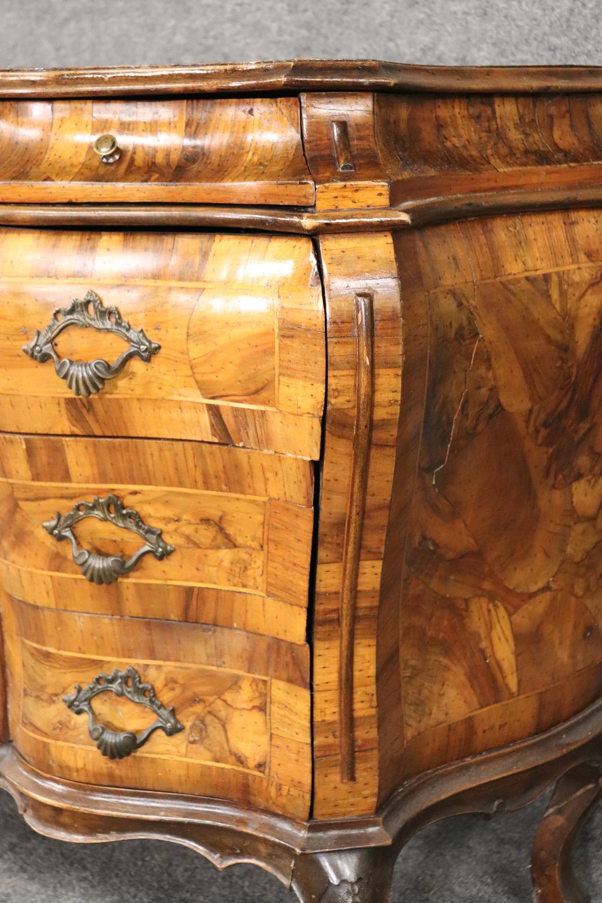 Incredible Pair of Italian Provincial Olivewood Rococo Bombe Commodes 12