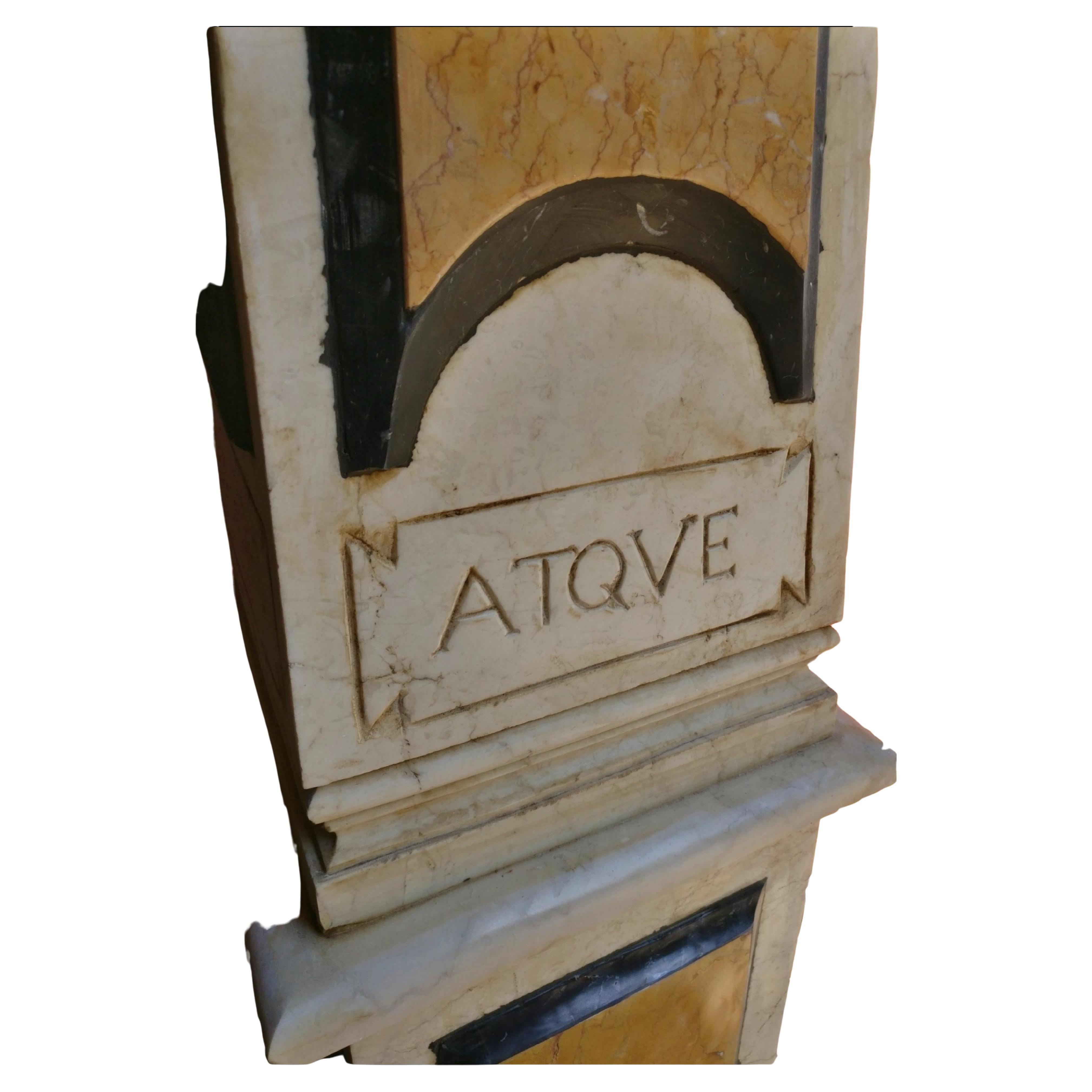 Incredible Pair of Large Polychrome Marble Obelisks with Latin Inlays - H 215 cm In Good Condition For Sale In Madrid, ES
