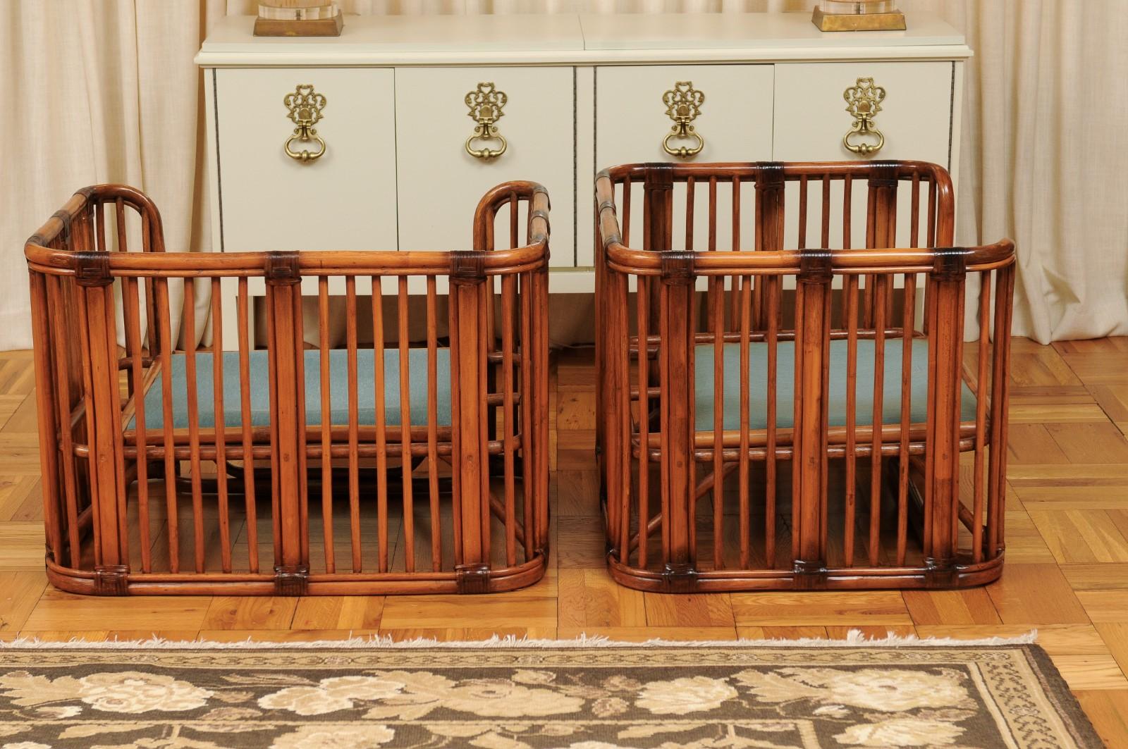 Incredible Pair of Large Scale Rattan Cube Loungers by Brown Jordan, circa 1980 For Sale 2