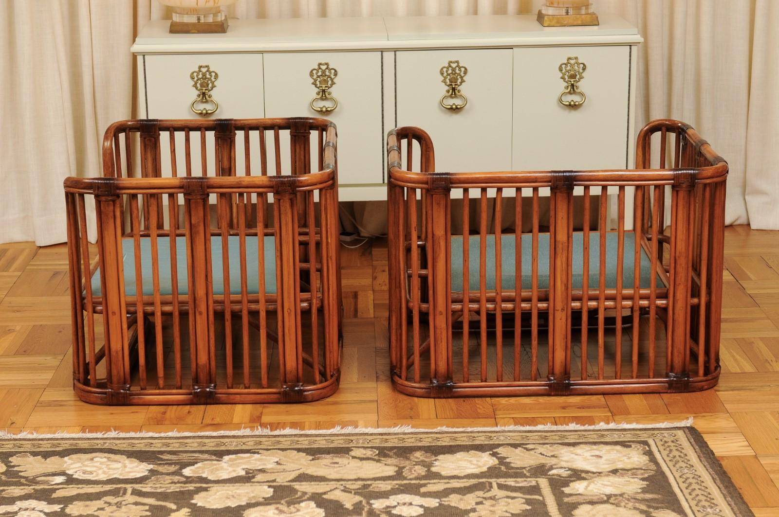 Incredible Pair of Large Scale Rattan Cube Loungers by Brown Jordan, circa 1980 For Sale 4