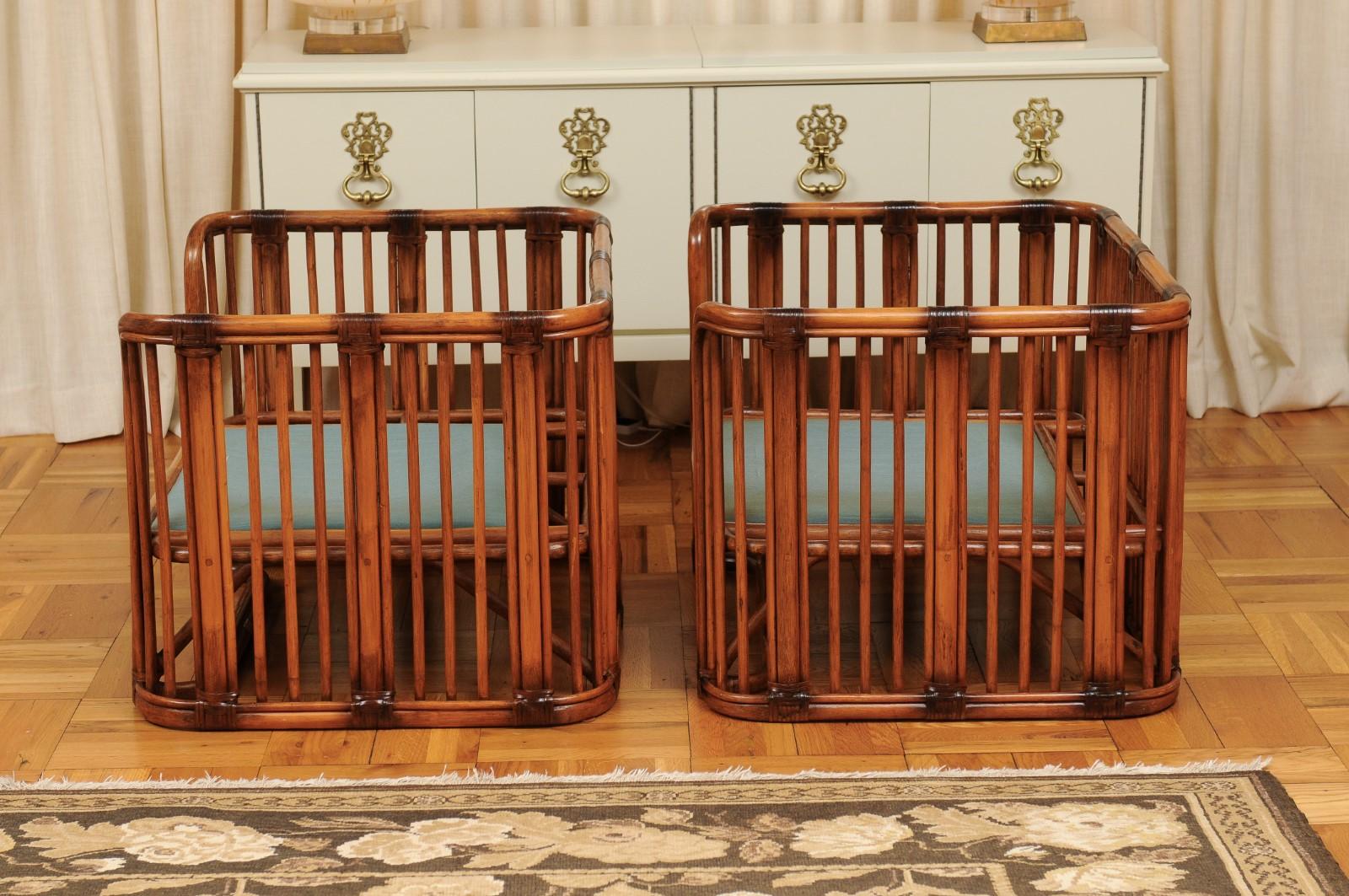 Incredible Pair of Large Scale Rattan Cube Loungers by Brown Jordan, circa 1980 For Sale 5
