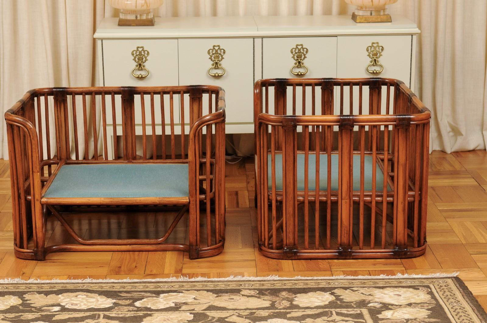 Incredible Pair of Large Scale Rattan Cube Loungers by Brown Jordan, circa 1980 For Sale 6
