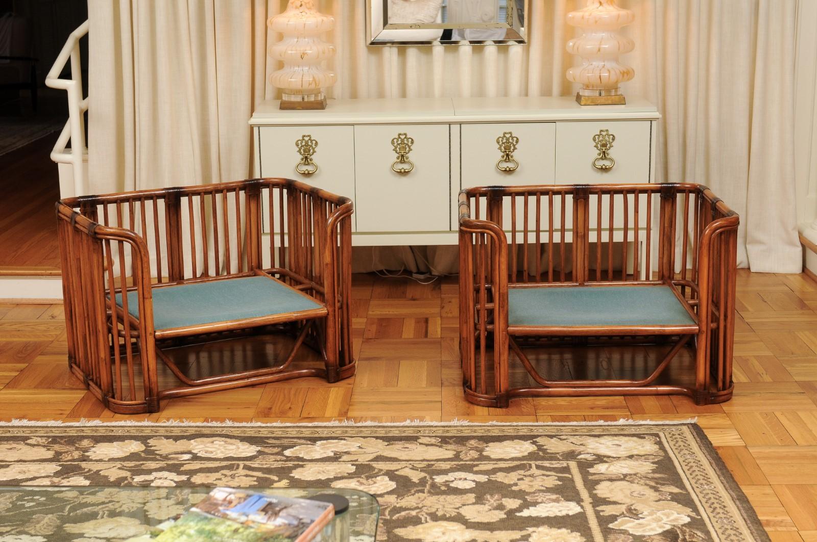 These magnificent lounge chair frames are shipped as professionally photographed and described in the listing narrative: Meticulously professionally restored and ready for upholstery. Expert custom upholstery service is available.

A fabulous pair