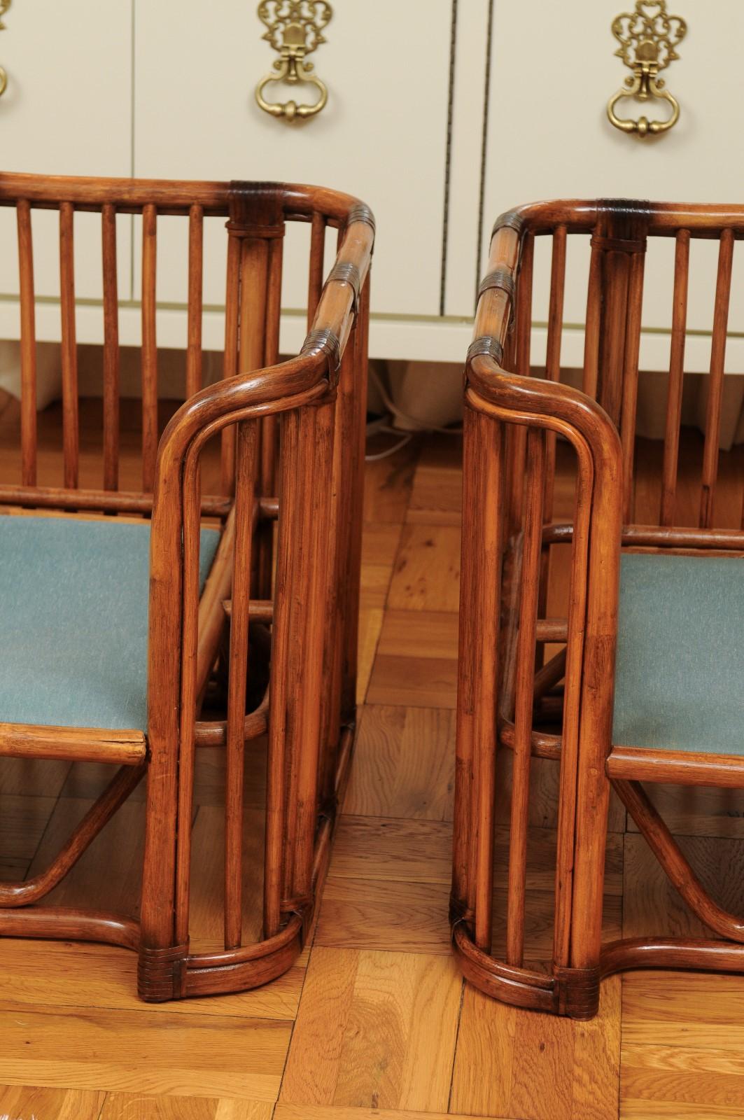 Late 20th Century Incredible Pair of Large Scale Rattan Cube Loungers by Brown Jordan, circa 1980 For Sale