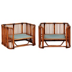 Vintage Incredible Pair of Large Scale Rattan Cube Loungers by Brown Jordan, circa 1980