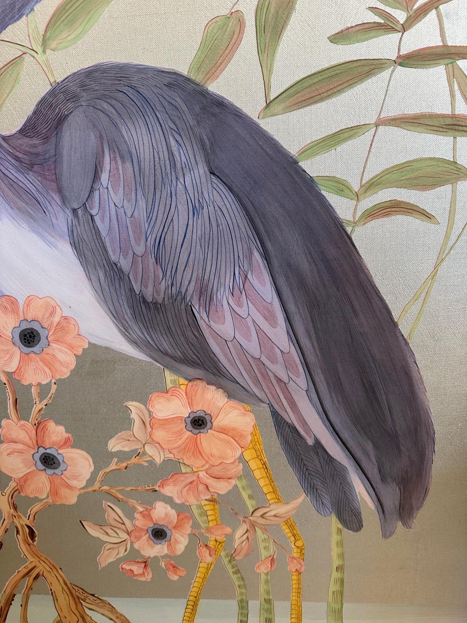 Incroyable paire de peintures d'oiseaux de chasse sur toile dans des tons sourds en vente 6