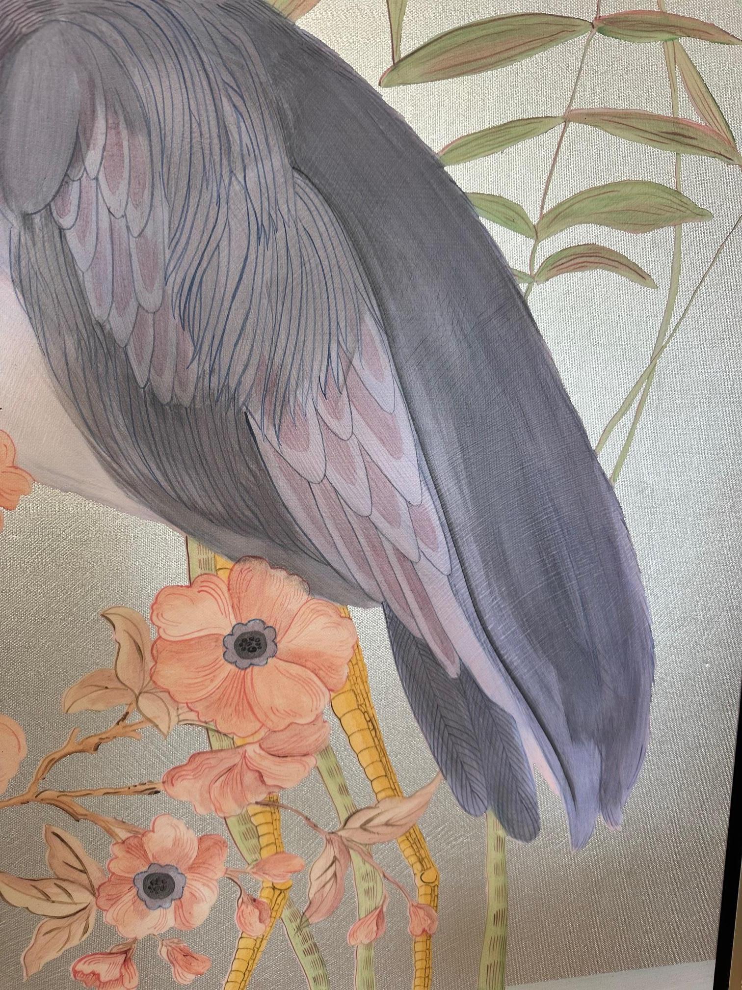 Incroyable paire de peintures d'oiseaux de chasse sur toile dans des tons sourds en vente 7