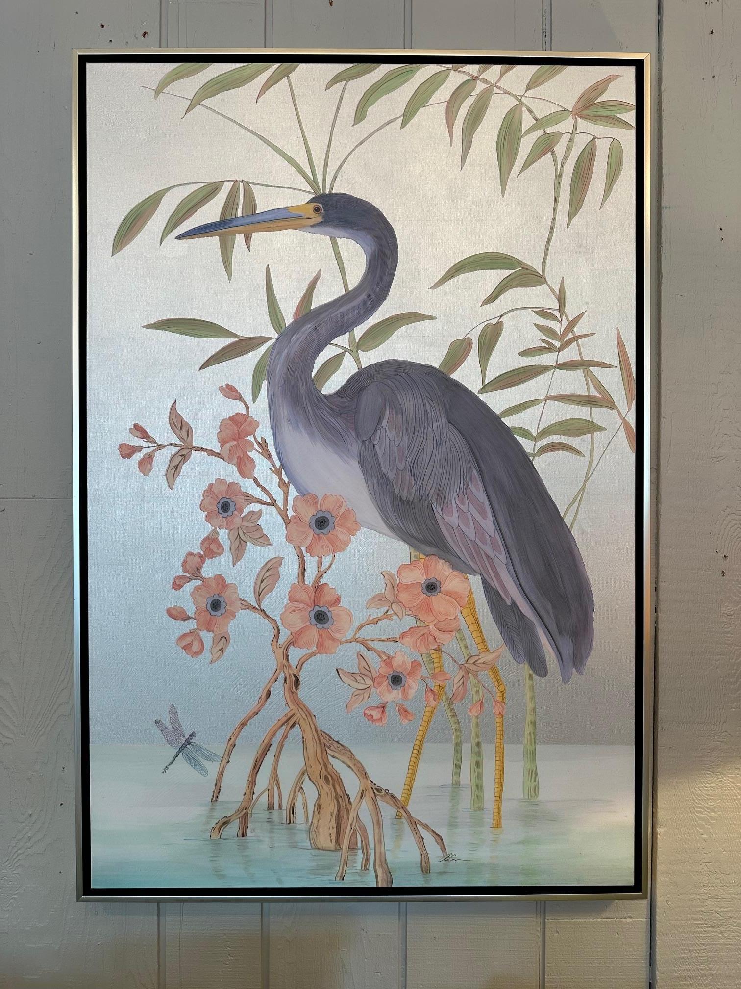 Américain Incroyable paire de peintures d'oiseaux de chasse sur toile dans des tons sourds en vente