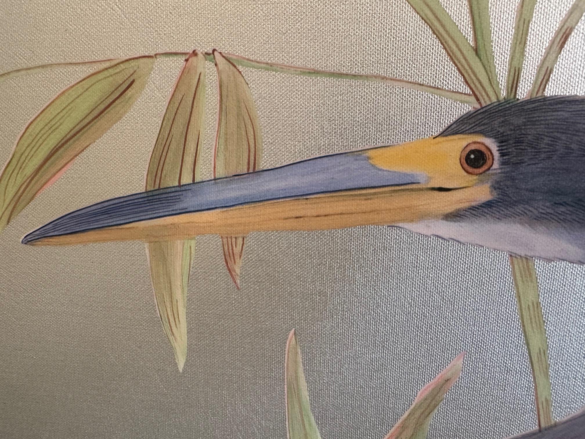 Incroyable paire de peintures d'oiseaux de chasse sur toile dans des tons sourds Bon état - En vente à Hopewell, NJ