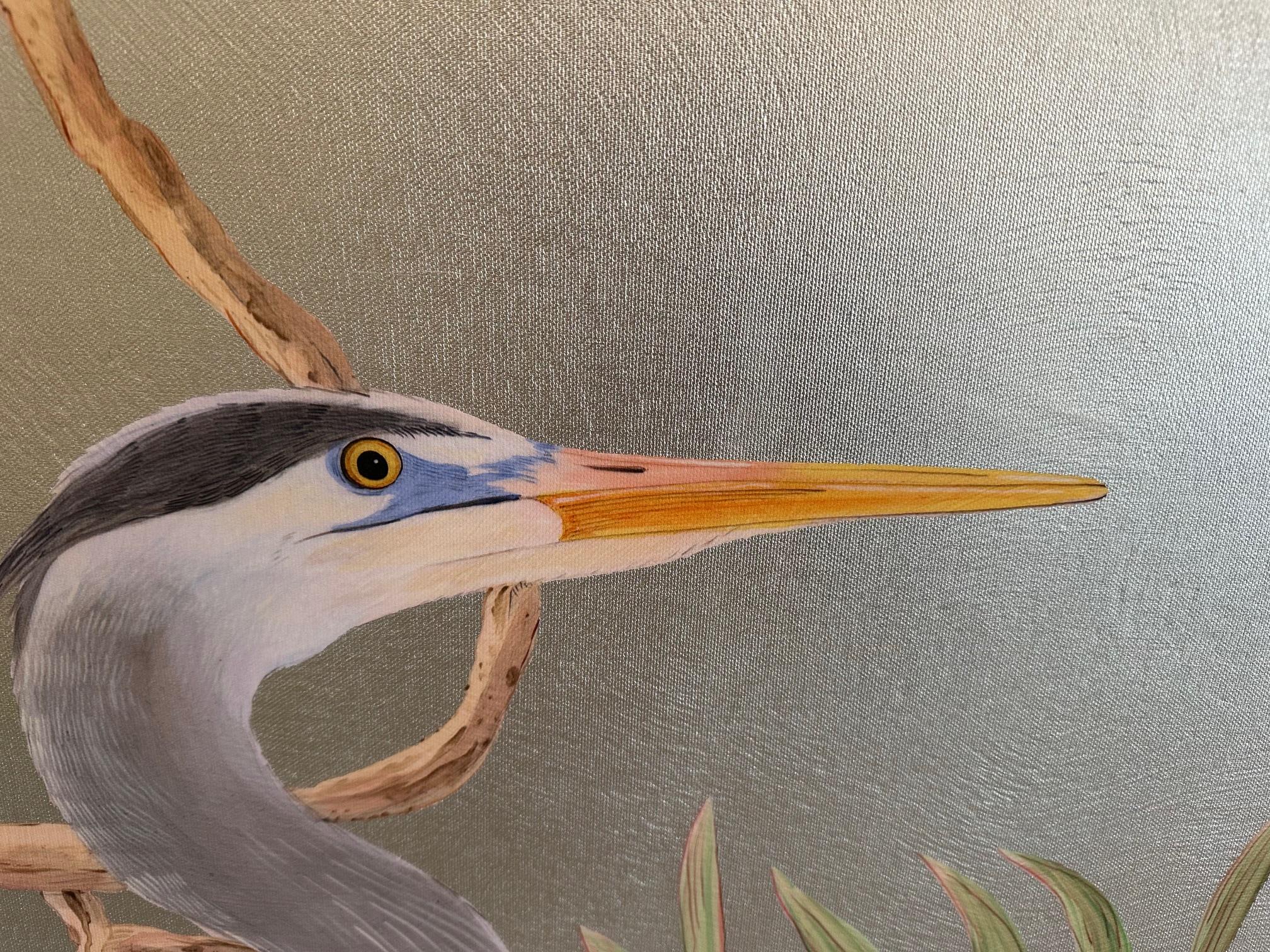Incroyable paire de peintures d'oiseaux de chasse sur toile dans des tons sourds en vente 1