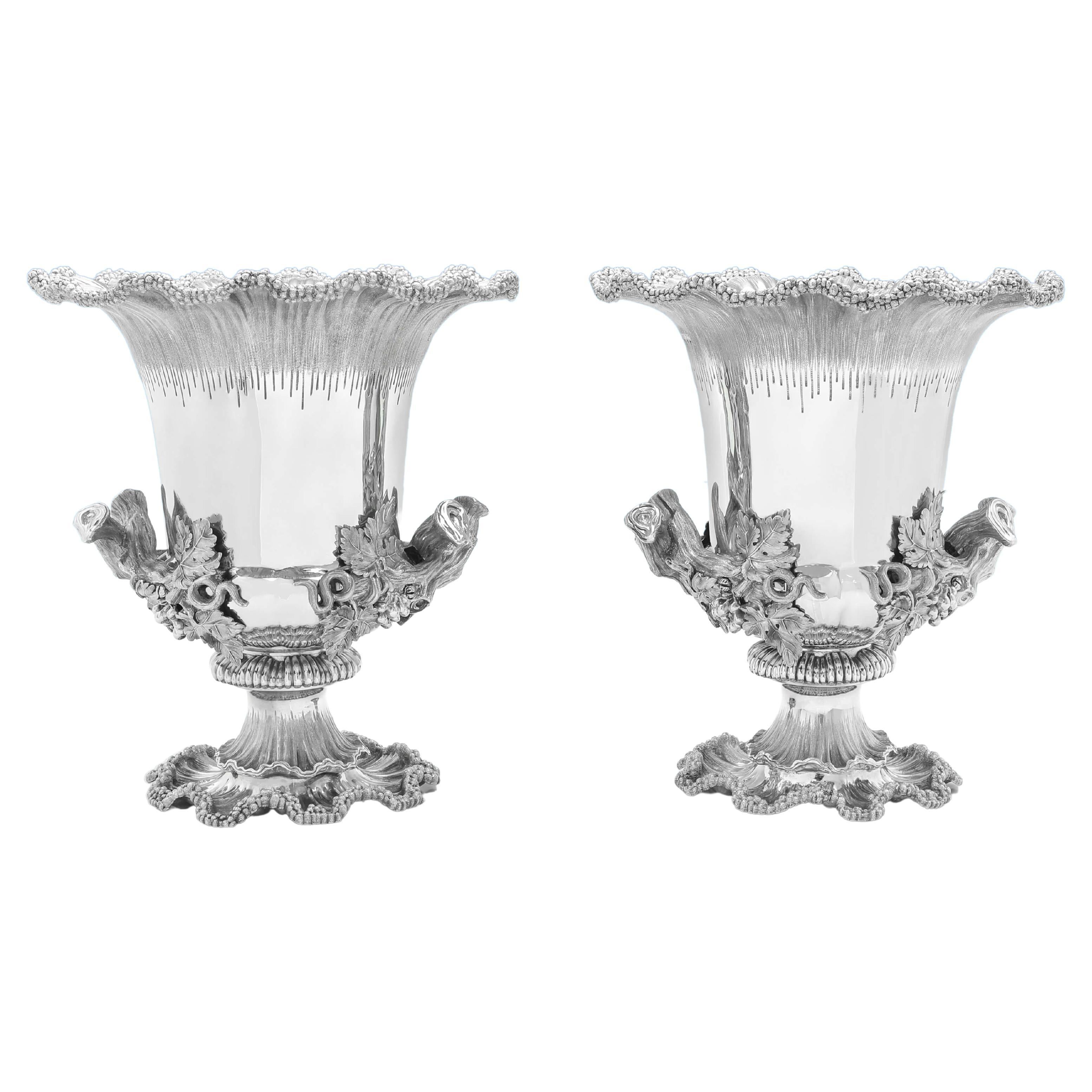 Incredible Pair of Victorian Sterling Silver Wine Coolers by Garrard & Co. 1887 For Sale