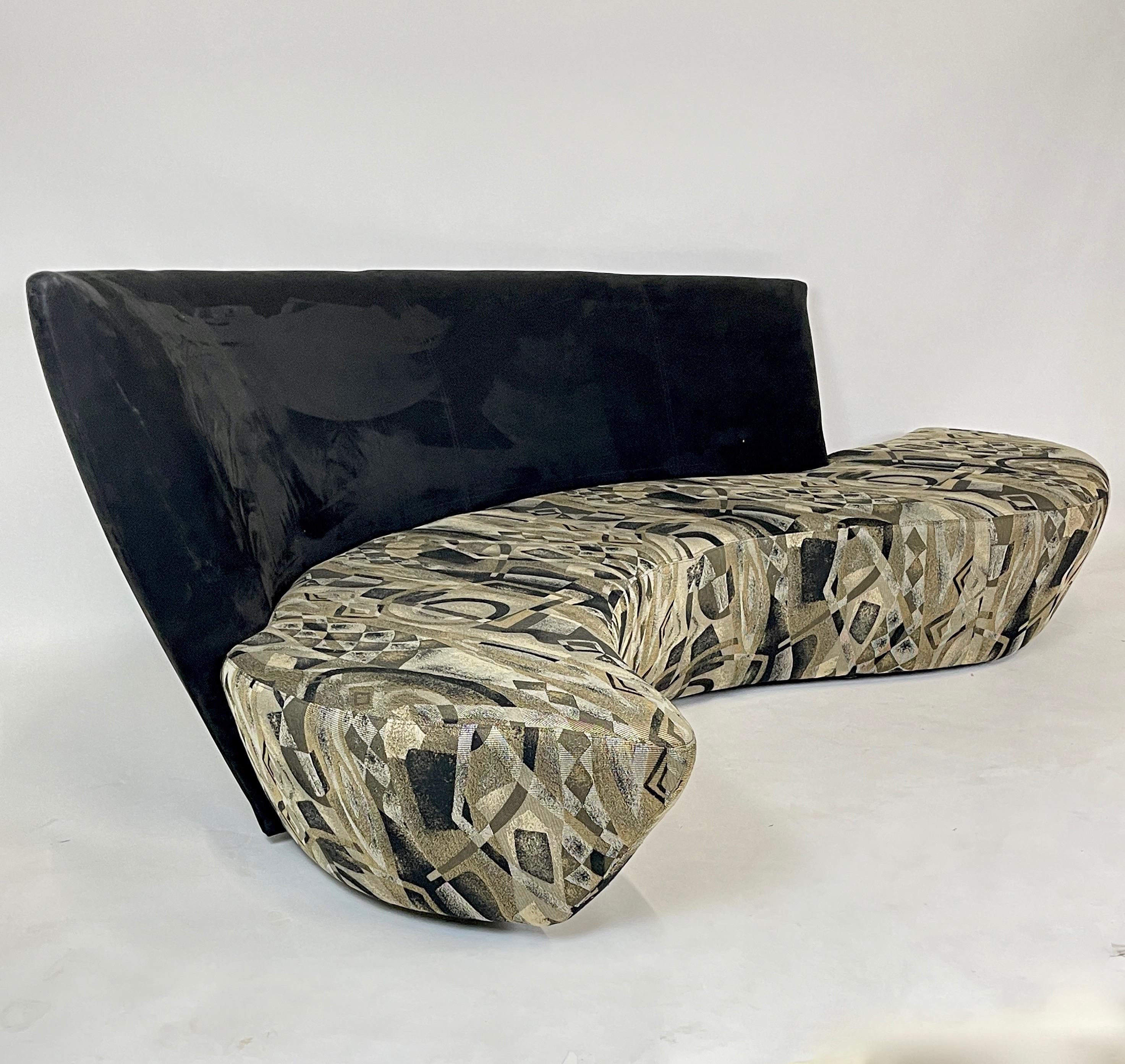 Incredible pair of serpentine mirror image Bilbao sofas designed by Vladimir Kagan in 1998 and manufactured by Weiman/ Preview. Buy one or both. Priced per sofa- you can choose either orientation if buying one. This piece is well documented in the