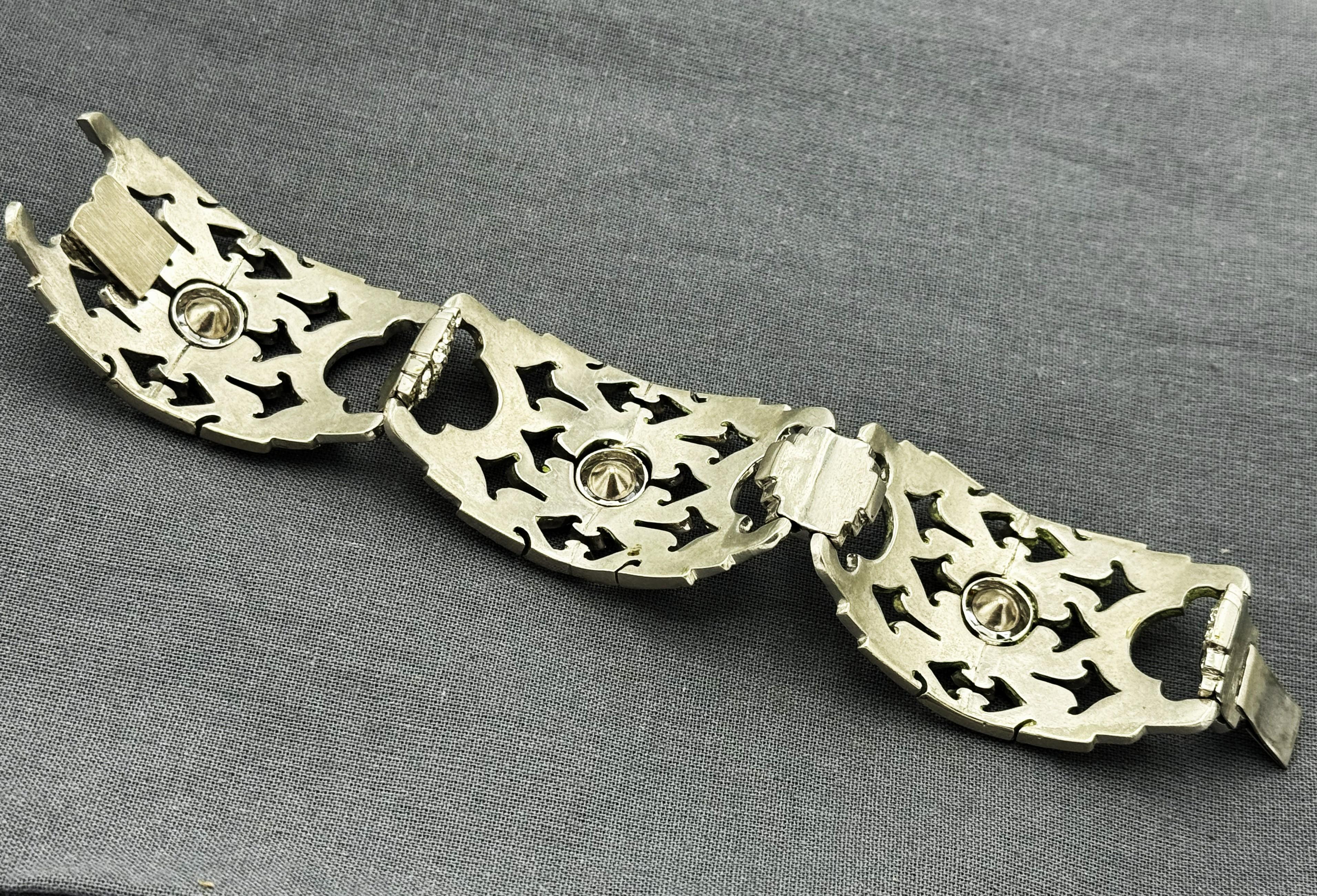 BRACELET INCROYABLE PAST, France, années 1930/40, métal rhodié Excellent état - En vente à Stuttgart, DE