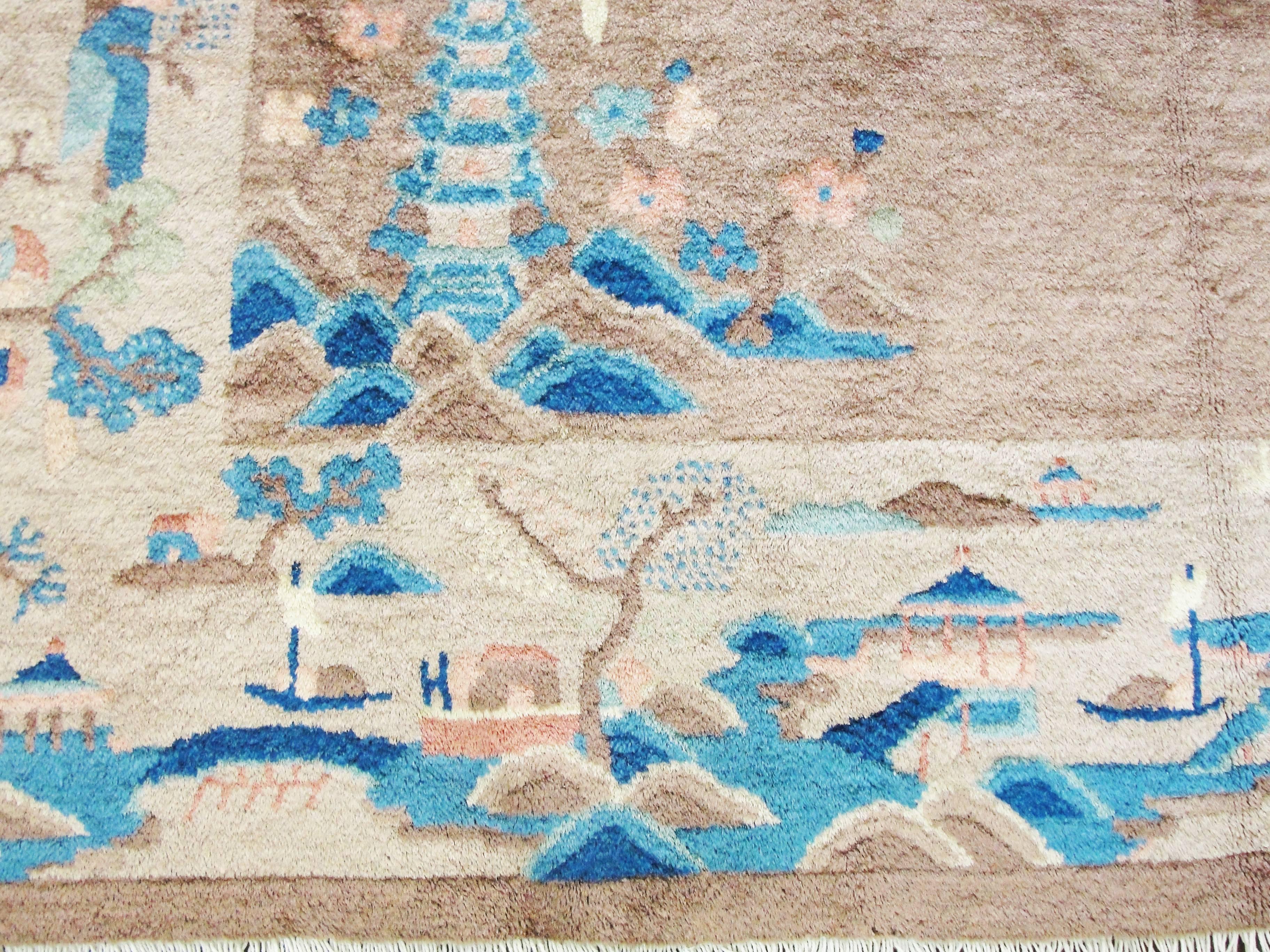 Hand-Knotted  Peking Chinese Carpet, Art Deco Design, c-1920