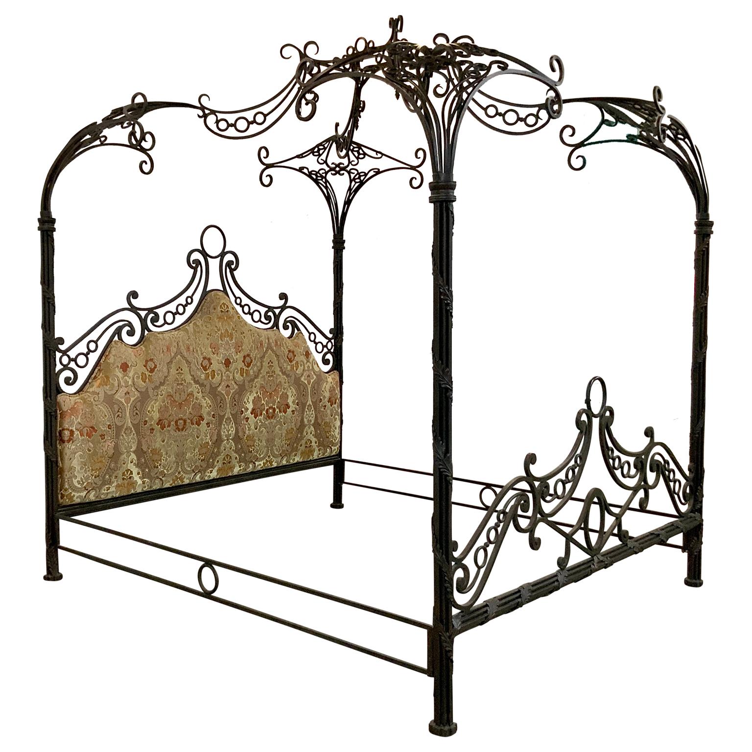 A custom made designer iron bed. Made for royalty and sold in America. Phyllis Morris exquisite furniture. Located in Los Angeles, this company makes custom pieces in the style of European Kings and Queens. All handmade wrought iron. Slightly larger