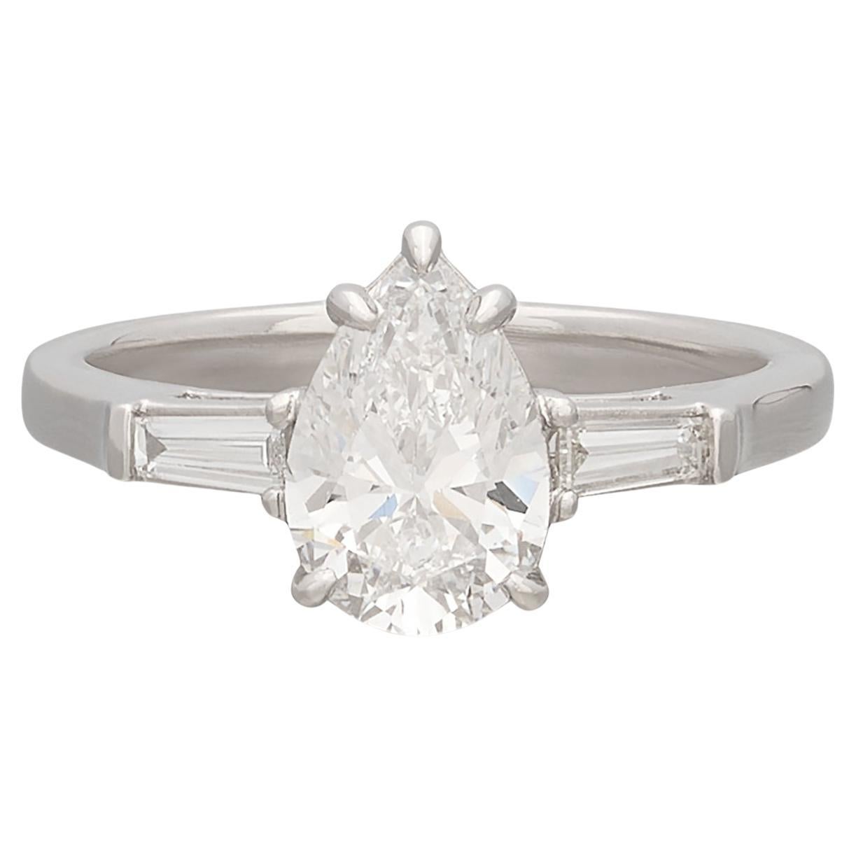 Incredible Platinum 1.50ct GIA D/Internally Flawless Pear Diamond Ring For Sale