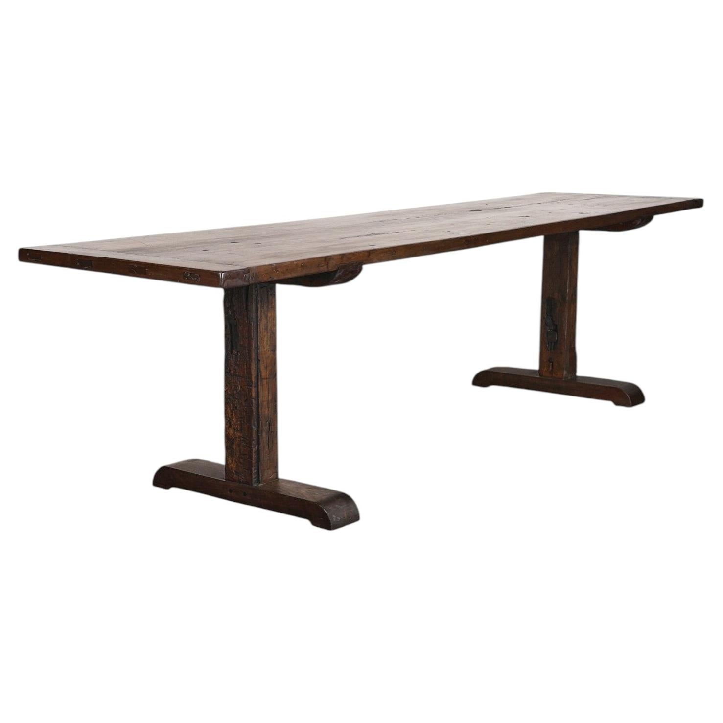 Incredible Rustic, Large Antique Walnut Mountain Dinning Table For Sale