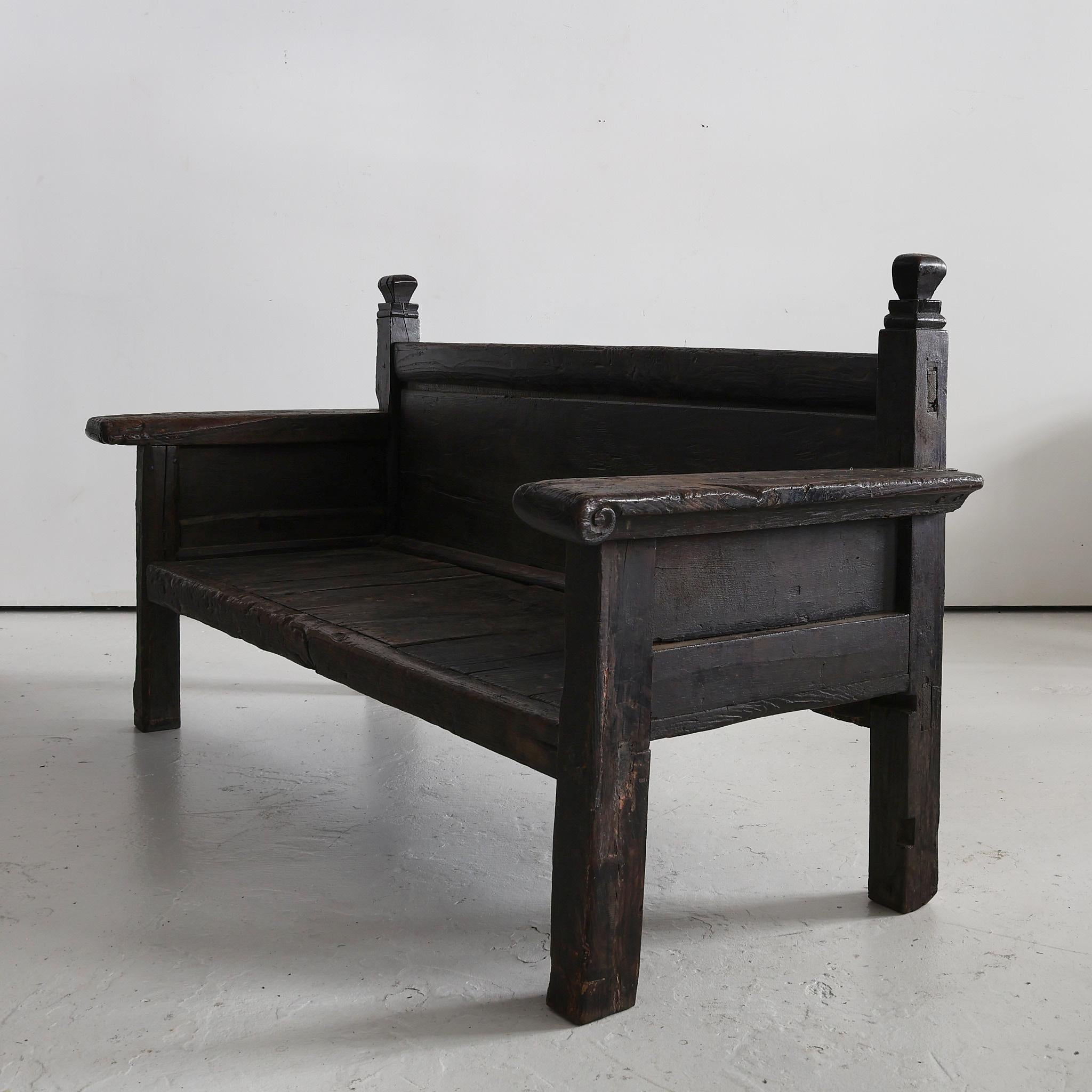A large early 18th C. bench from Galicia, Spain.

Constructed from thick slabs of chestnut which have become heavily patinated through hundreds of years of use.