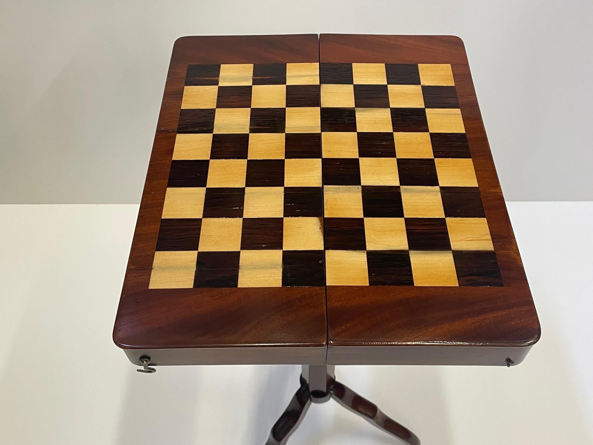 Incredible Rare Mahogany Traveling Campaign Chess Table In Good Condition In Hopewell, NJ