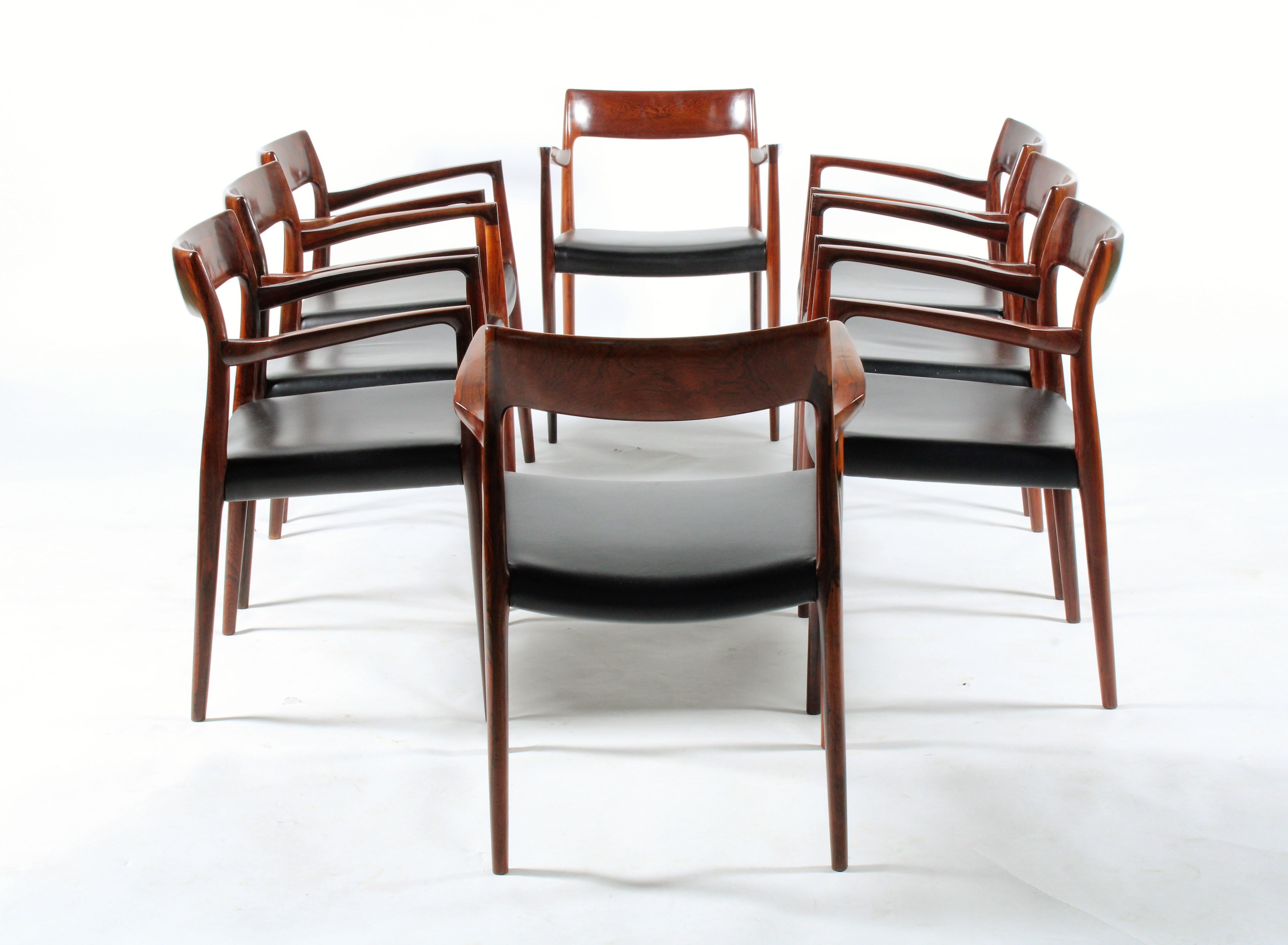 Mid-Century Modern Incredible rare set of eight Niels Otto Moller Model 57 chairs in rosewood