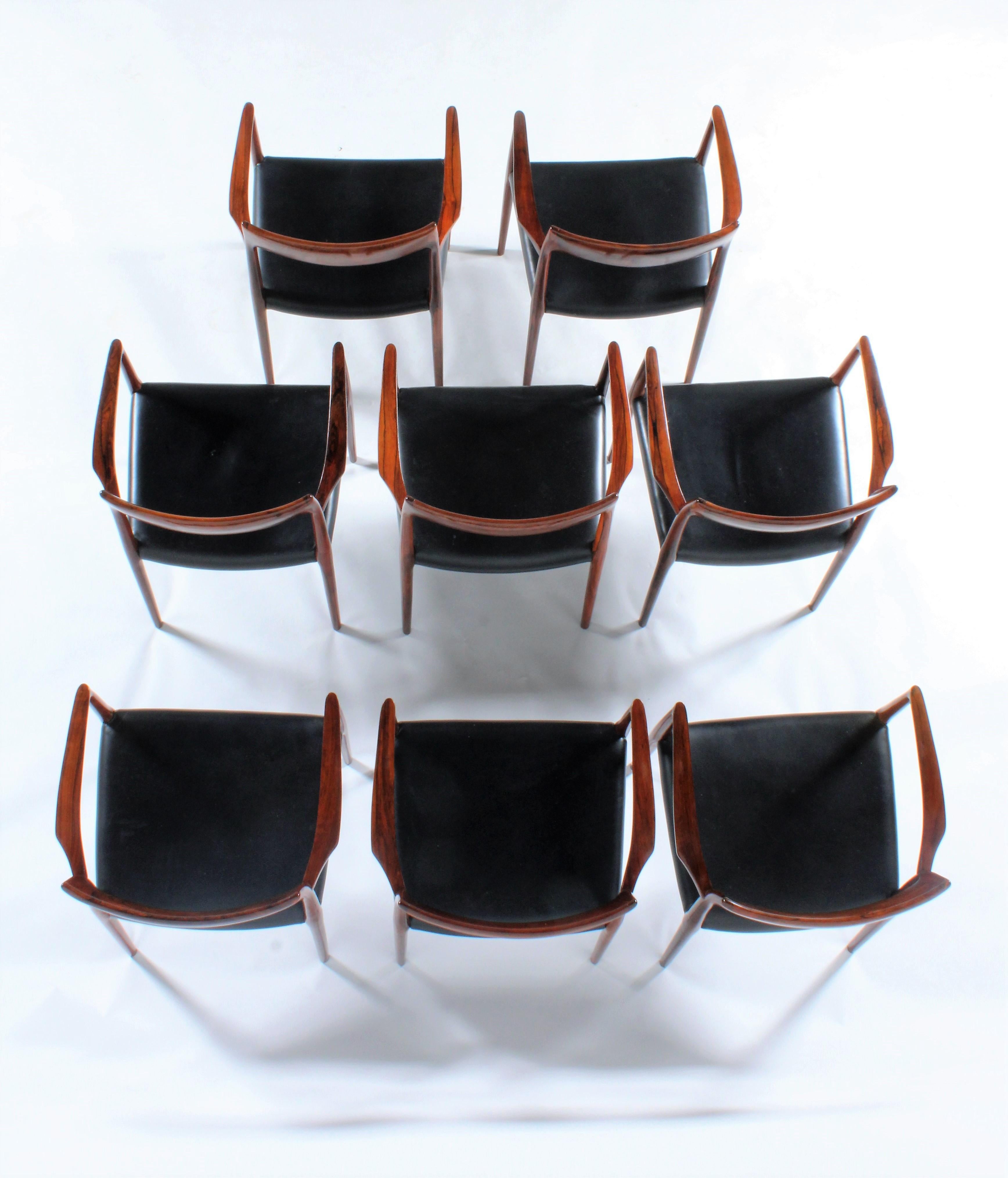 Danish Incredible rare set of eight Niels Otto Moller Model 57 chairs in rosewood