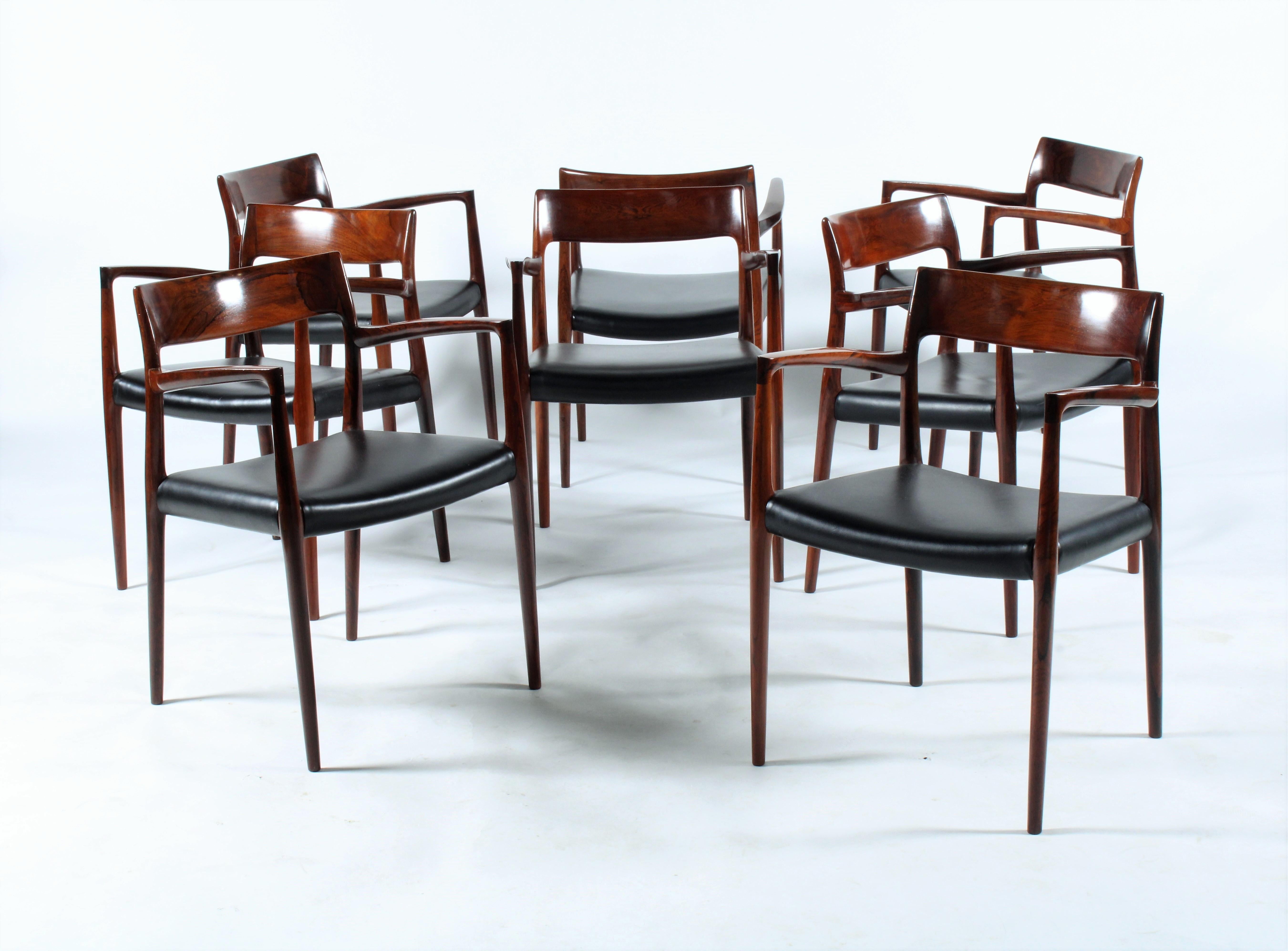 Incredible rare set of eight Niels Otto Moller Model 57 chairs in rosewood