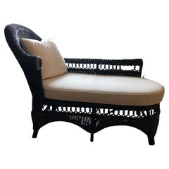 Incredible Restored Vintage Painted Wicker Chaise Longue with New Cushion
