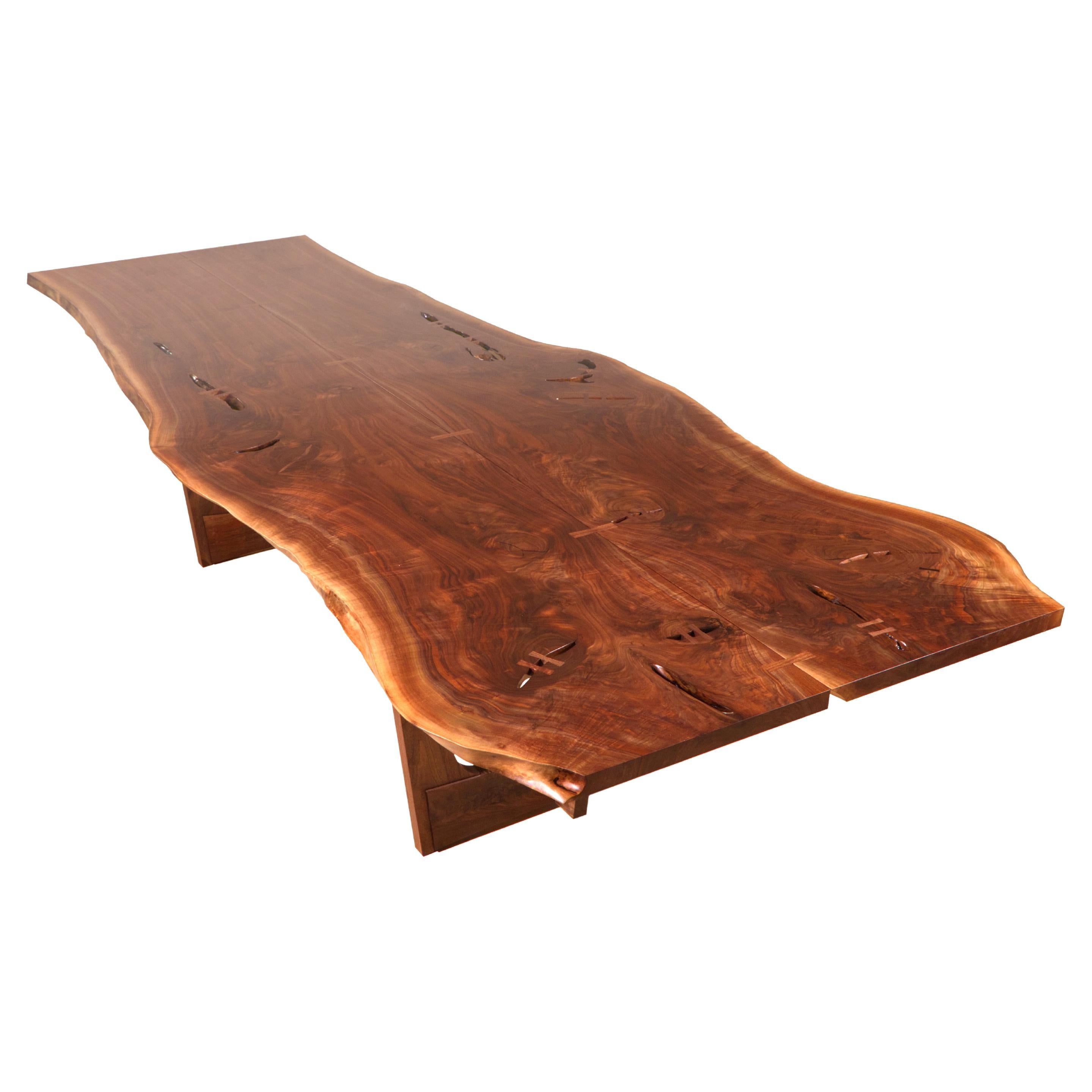 Incredible Rustic Book-Matched Walnut Dining Table with Walnut Trestle Base For Sale