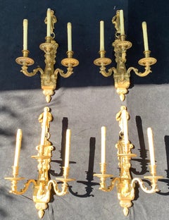 Wonderful Set 4 Henri Vian French Doré Bronze Neoclassical Bow Tassel Sconces