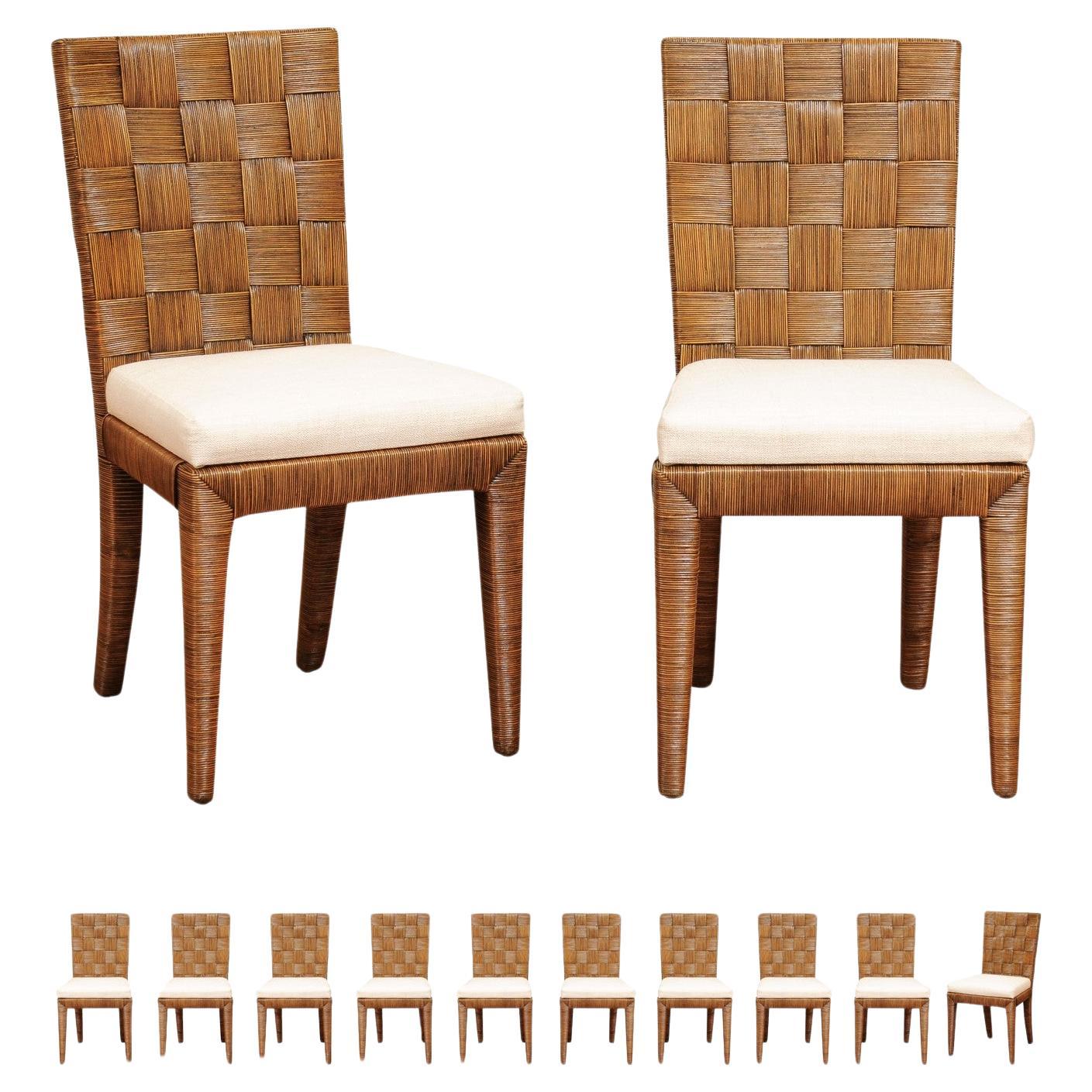 Incredible Set of 12 Vintage Tobacco Cane Chairs by John Hutton for Donghia For Sale