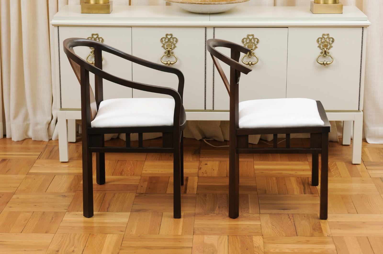 Incredible Set of 14 Rare Walnut Dining Chairs by Michael Taylor, circa 1955 In Excellent Condition For Sale In Atlanta, GA