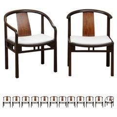 Incredible Set of 14 Rare Walnut Dining Chairs by Michael Taylor, circa 1955