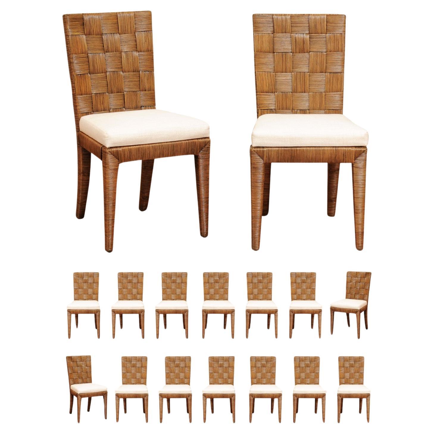 Incredible Set of 16 Vintage Tobacco Cane Chairs by John Hutton for Donghia