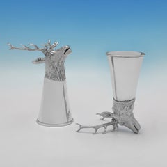 Incredible set of 24 Tiffany & Co sterling silver stags head stirrup cups