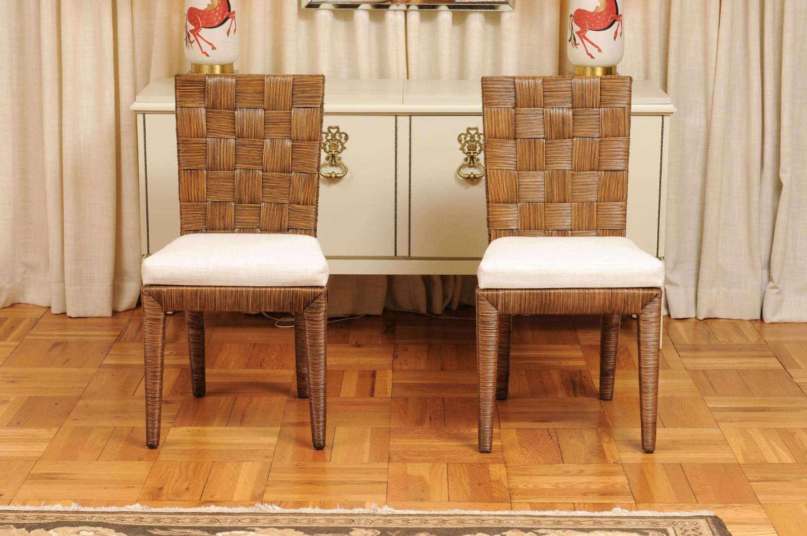 Incredibile set di 8 sedie di canna da tabacco vintage di John Hutton per Donghia in vendita 1