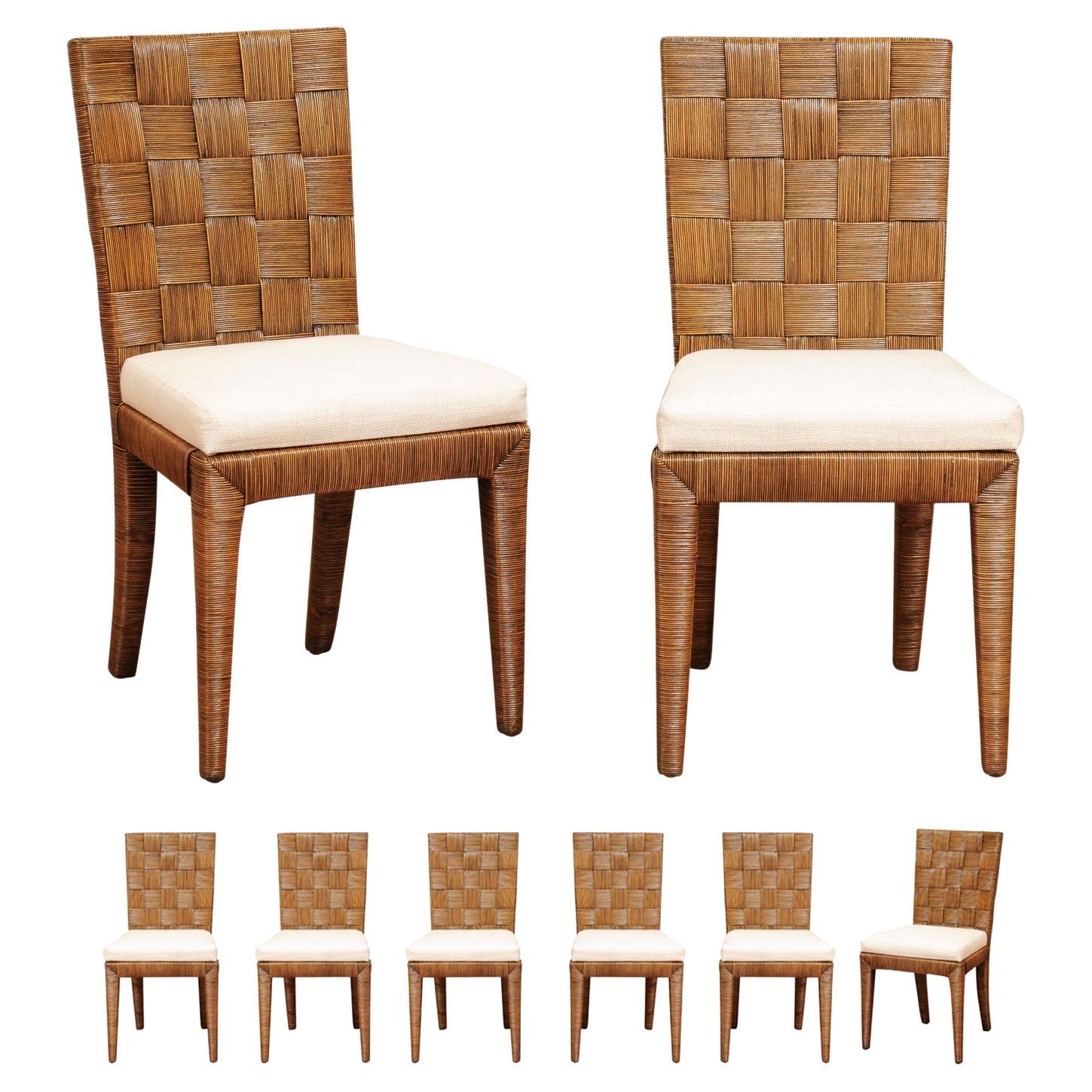 Incredible Set of 8 Vintage Tobacco Cane Chairs by John Hutton for Donghia For Sale