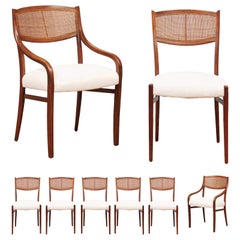 Incredible Set of 8 Walnut Cane Dining Chairs by Barney Flagg, circa 1960