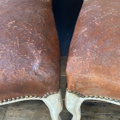 Incredible Set of Four 19th Century Distresed Leather Hoof Footed Chairs