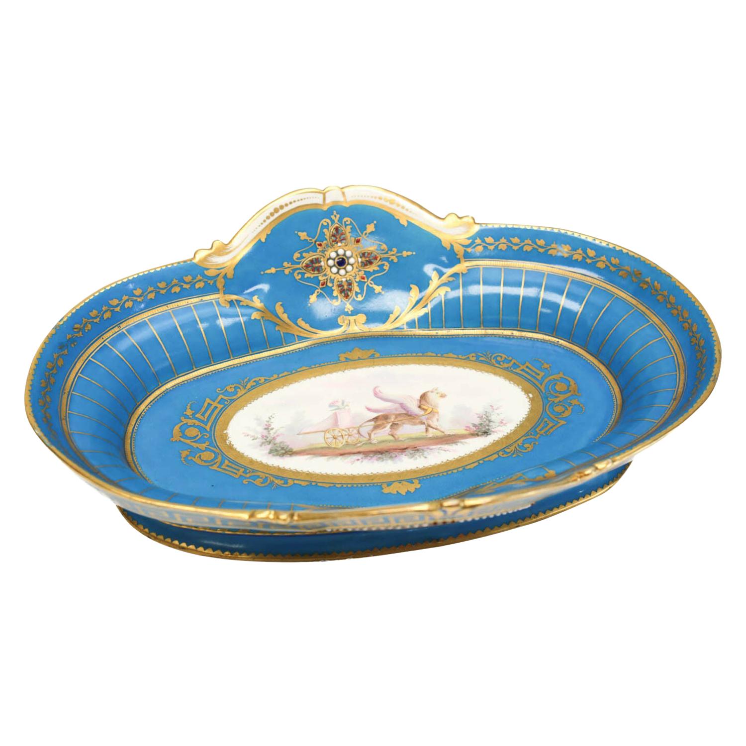 Incredible Sevres Hand Painted Porcelain Jewelled Enamel Bowl For Sale