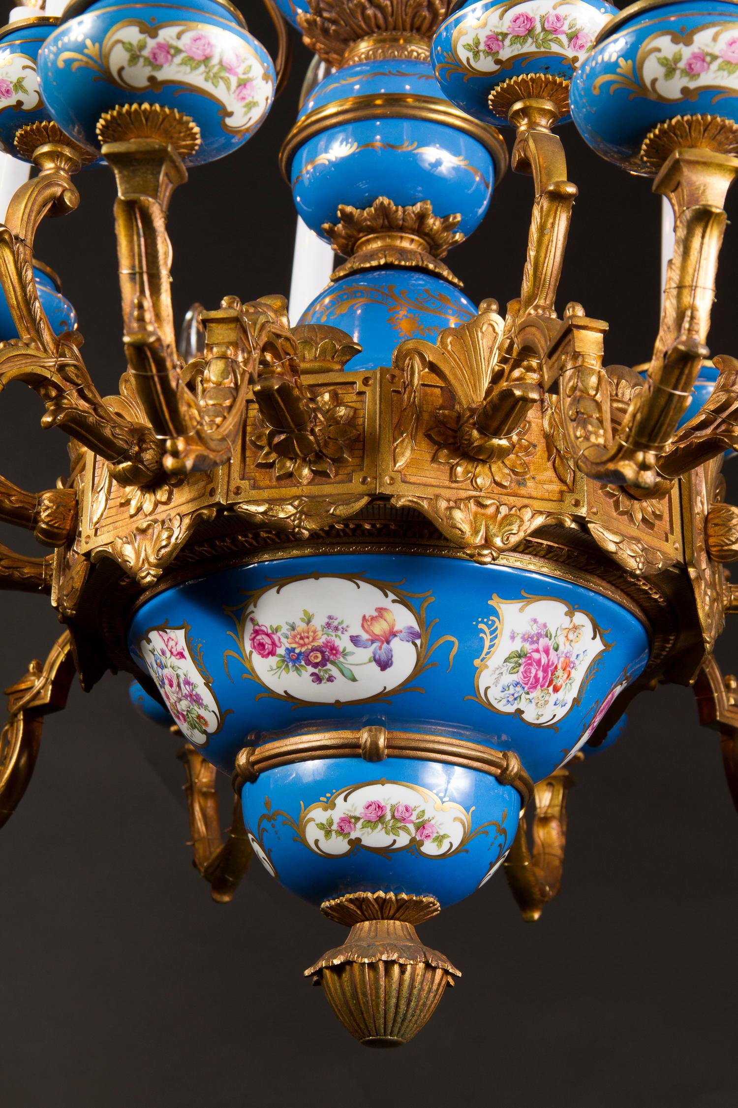 Incredible Sevres Porcelain and Bronze Chandelier, French 19th Century For Sale 6