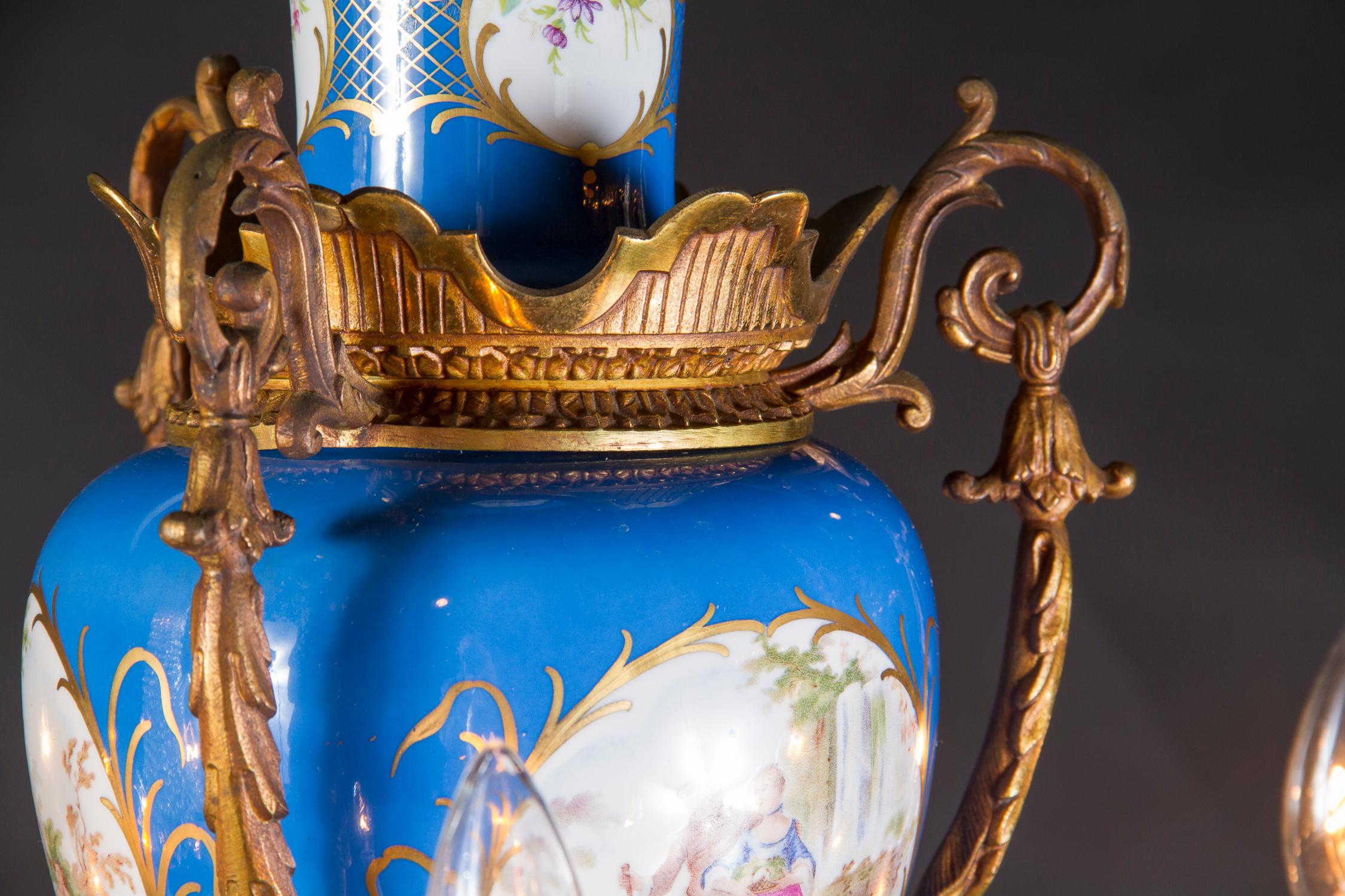 Incredible Sevres Porcelain and Bronze Chandelier, French 19th Century In Excellent Condition For Sale In New Orleans, LA