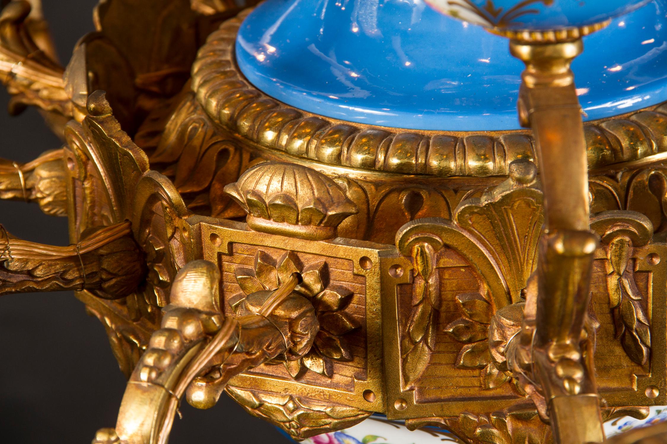 Incredible Sevres Porcelain and Bronze Chandelier, French 19th Century 1