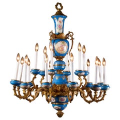 Incredible Sevres Porcelain and Bronze Chandelier, French 19th Century
