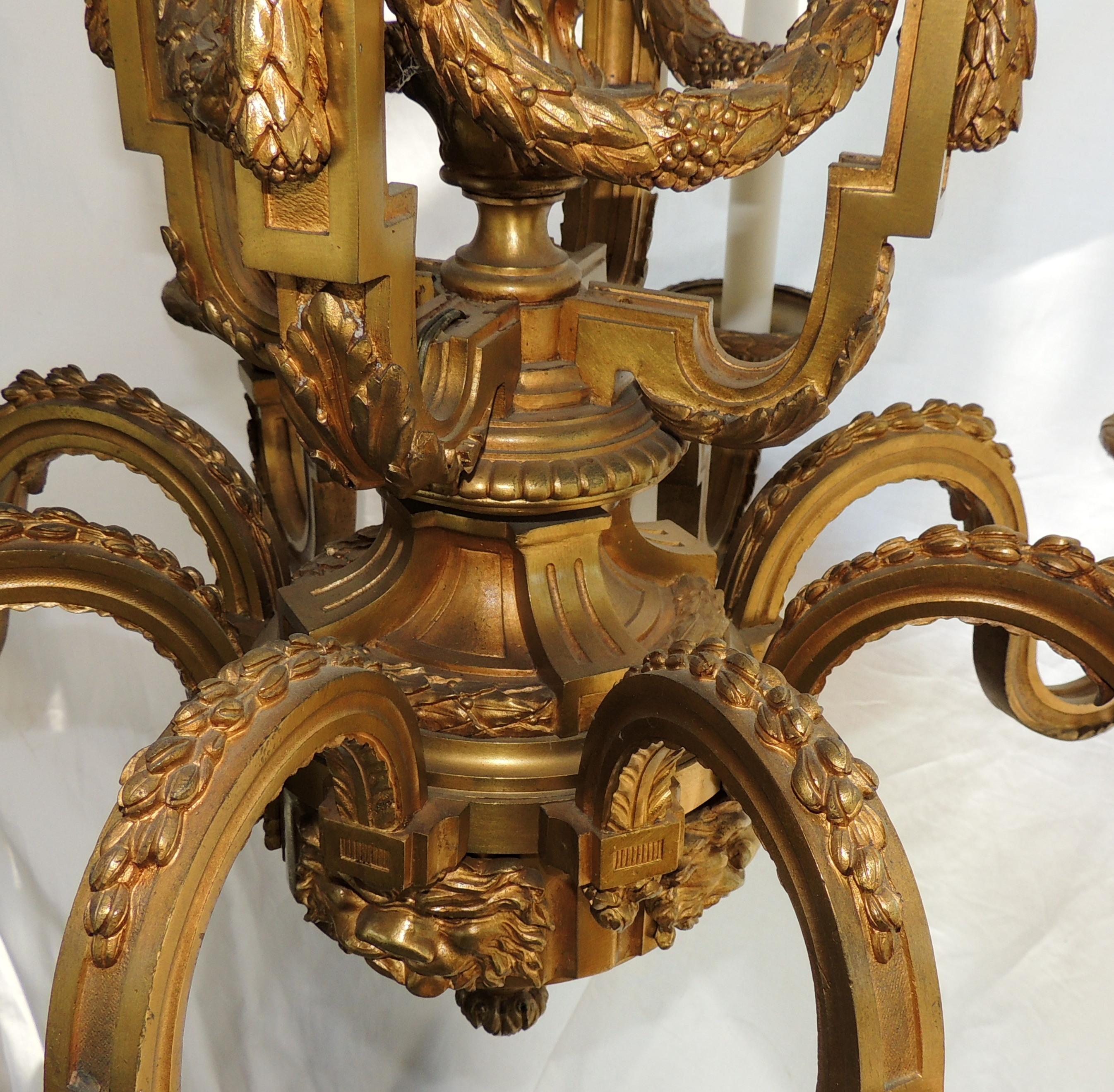 Français Incredible Signed Henri Vian French Doré Bronze Neoclassical Massive Chandelier en vente