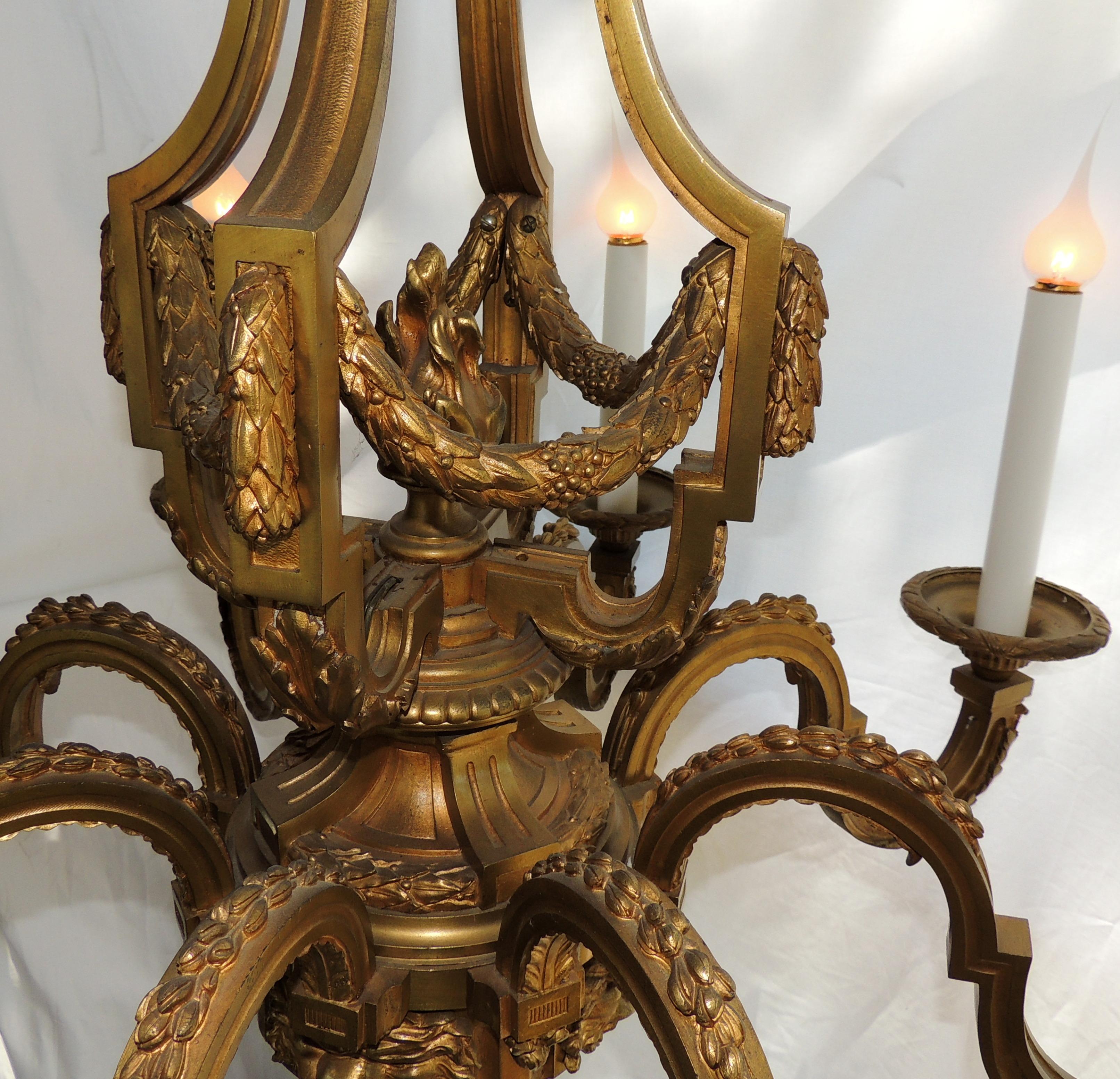 Incredible Signed Henri Vian French Doré Bronze Neoclassical Massive Chandelier For Sale 1